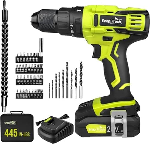 SnapFresh 20V Cordless Impact Drill-1/2" Power Drill/Driver Set,445in-lbs Torque Max,2 Variable Speeds, 43Pcs Bits w/case,2.0Ah Battery & Fast Charger Included, Power Tools - Image 1