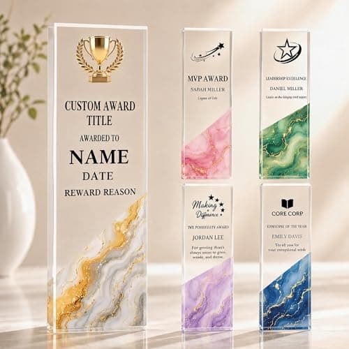 Custom Acrylic Trophy Award with Logo/Photo - Personalized Recognition Plaque for Employee Appreciation, Retirement, Farewell, Work Anniversary, Boss & Coworker Gifts – Bulk Corporate Orders (Style 4)