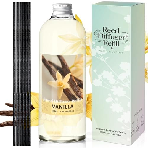 STRN Reed Diffuser Refill, Vanilla Scent Diffuser 500ml | 16.9 oz with 6 Reed Sticks, Room Fresheners for Home, Long-Lasting Fragrance for Living Room, Bedroom, Office, Home Décor - Image 1