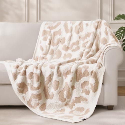 blunique Leopard Throw Blanket for Couch Bed Sofa Ultra Soft Cozy Animal Print Blanket, Lightweight Western Decor Plush Cheetah Throw, Blanket for Women & Teen Girls 60x80 Inches Beige - Image 1