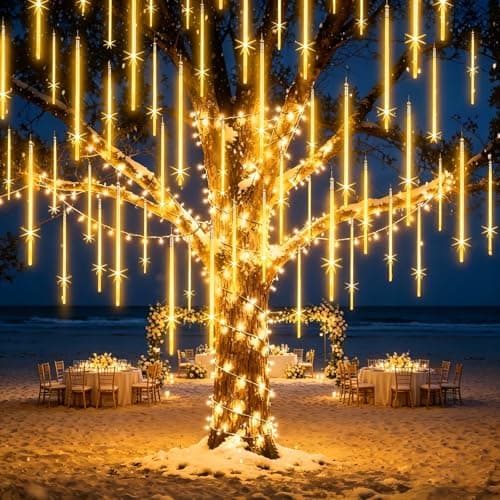 Christmas Lights Outdoor,16 Inch 20 Tubes Meteor Shower Light Falling Rain Drop String Lighting Icicle Snow Cascading Xmas String Decor for Tree Wedding Party Garden Holiday Decoration,Warm White - Image 1