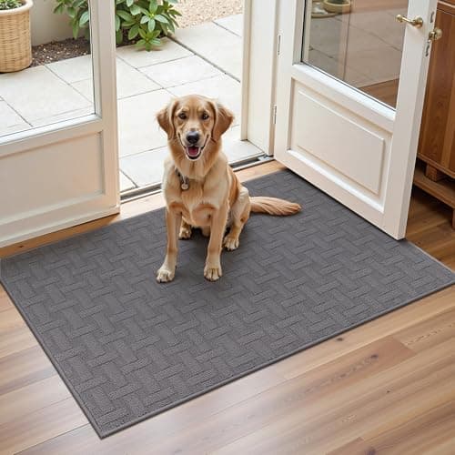 Ileading Indoor Door Mat 2x3ft, Absorbent Dog Muddy Paws Mats, Low-Profile Entrance Small Runner Carpet with Non-Slip Rubber Backing, Washable Inside Welcome Mat for Hallway,Entryway,Kitchen (Grey) - Image 1