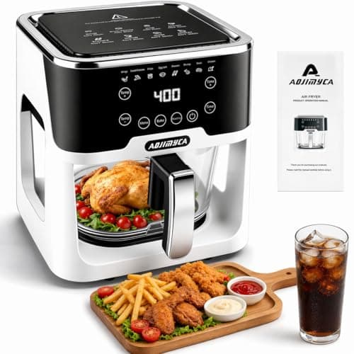 AOJIMYCA Glass Air Fryer, Portable Air Fryer with 6.0QT Glass Container, Adjustable Time & Temp, Power-Off & Overheat Protection, 8-in-1 Non Toxic AirFryer for Quick Easy Meals - Image 1