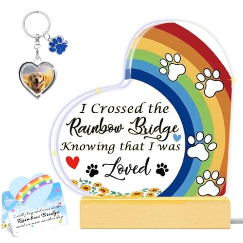 Rainbow Bridge Dog Memorial Gifts for Loss of Dog Cat Christmas Gift,5.9“ Acrylic with LED Light/Picture Frame Keychain with Paw Prints/Sympathy Card Pet Sympathy Bereavement Gifts for Pet Lovers(Paw) - Image 1