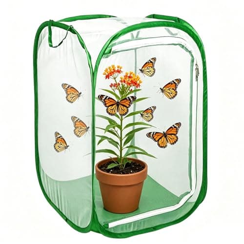 Butterfly House Habitat Insect Cage Clear See Through Pop-up Collapsible Butterfly Enclosure-Medium 15.8"x15.8"x23.6" - Image 1