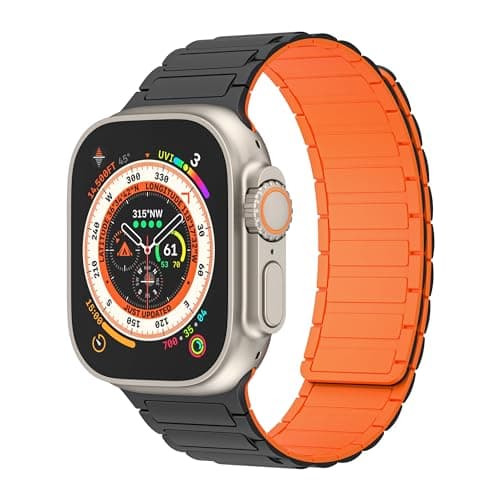 Magnetic watchband Compatible with Apple Watch Ultra 3/2/1 Band 42mm 41mm 40mm 38mm Sport Silicone Replacement Wristband Strong Magnet link for iWatch Series 11/10/9/8/7/6/5/4/3/2/1 SE 3/2/1,Black Orange - Image 1