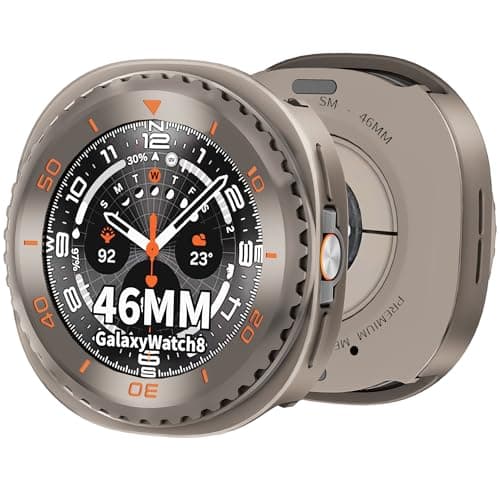 SDOCEBF for Samsung Galaxy Watch 8 Classic 46mm, Rotatable Metal Bezel Case, Slim Shockproof Bumper with Back Cover, Titanium/Orange - Image 1