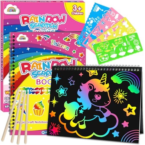 ZMLM Scratch Paper Art-Crafts Gift: 2 Pack Rainbow Notebooks Supplies Toys for 3 4 5 6 7 8 9 10 Years Old Girls and Boys Kids Easter Gifts Christmas Birthday Party Games Unicorns - Image 1