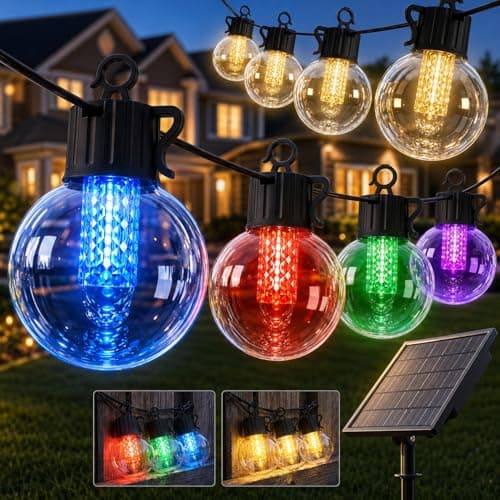 Solar String Lights Outdoor Waterproof,50FT 25LEDs Warm White & Multicolor Hanging Lights G40 Globe Solar Powered String Lights Outdoor with 8 Modes,Timer,Solar String Light for Outside Patio Yard - Image 1