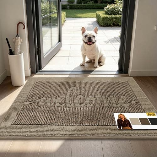 JSEI Door Mat 24"x 36",Absorbent Dirt Welcome Mat,Non-Slip Entryway Rugs Washable Indoor Entrance Mats,Low Profile Floor Mat for Entryway and Front Back Door,Beige - Image 1