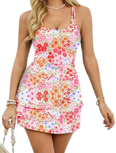 Arolina One Piece Swimsuit Women 2026 Tummy Control Curvy Swimsuits Flroal 1 Piece Swimdress Skirt with Adjustable Strap - Image 1