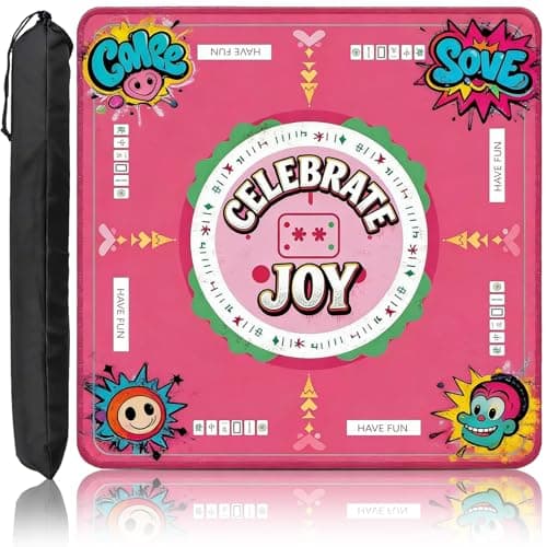 Mahjong Mat,Anti-Slip Noise Reduction Waterproof Game Mat 31.5×31.5 Inch Pink Graffiti Pop Art Design with Celebrate Joy,for Mahjong, Card Games & Party Game Nights