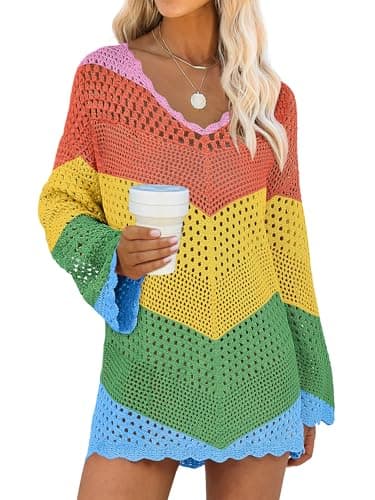 ANRABESS Swimsuit Cover Up for Women Crochet Bathing Suit Summer Swimwear V Neck Mesh Knit Dress 2026 Beach Vacation Clothes X-Large - Image 1