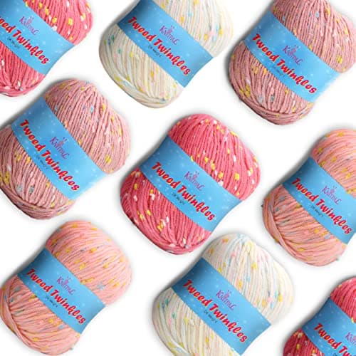 Tweed Twinkles Soft Baby Yarn for Crocheting, 8-Pack (696Yds / 400G), Free Patterns - Acrylic Baby Blanket Knitting Yarn with Flecks - Size 3 DK Light Worsted Weight - Pink Pack