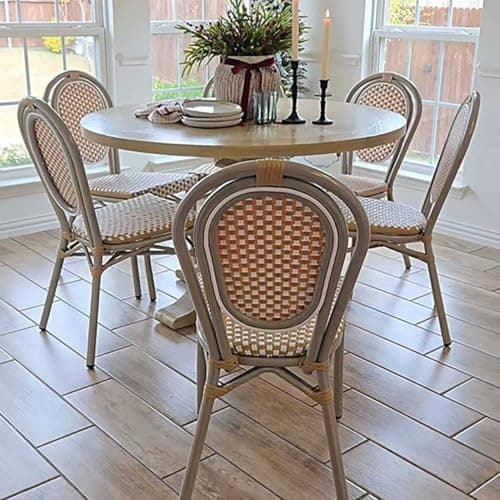PURPLE LEAF Patio Dining Chair Set of 2 Outdoor French Aluminium Frame in Champagne Finish with Amber & White Woven Rattan for Indoor Kitchen Deck Bistros Cafe Restaurant - Image 1