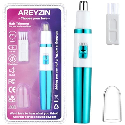 AREYZIN Ear and Nose Hair Trimmer Clipper - 2026 Professional Painless Ladies Eyebrow & Facial Hair Trimmer for Men Women,Battery-Operated,with IPX7 Waterproof Dual Edge Blades for Easy Cleansing - Image 1