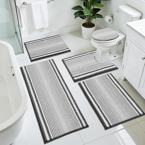 HEBE Chenille Bathroom Rug Sets 5 Piece,Super Absorbent Non Slip Bath Mats for Bathroom,Washable Bath Mat and U-Shaped Contour Toilet Rug Set for Tub Shower Floor Carpet - Image 1