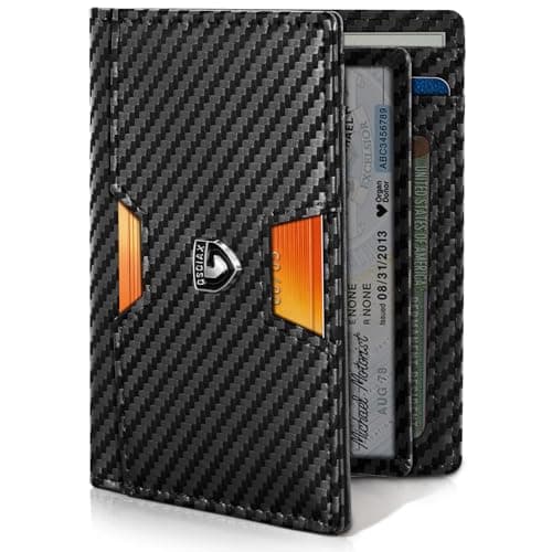 GSOIAX Wallet for Men, Slim Top Grain Leather Wallet with 13 Card Slots & 1 Bill Compartment - RFID Blocking Thin Minimalist Bifold, Front Pocket Credit Card Holder, Mens Birthday Gift (Carbon-black)