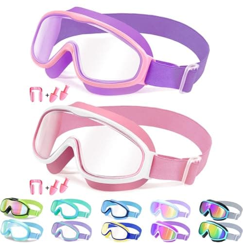 Vvinca Kids Goggles with Comfort Fabric Strap, Kids Swim Goggles Wide View Anti-Fog/UV No Leaking Swimming Goggles for 3-14 - Image 1