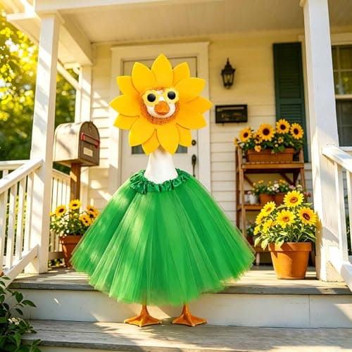 yuboo Summer Porch Goose Outfit, Sunflower Costume Goose Outfit Clothes Headpiece, Glasses, Tutu Skirt for 23in Lawn Garden Yard Porch Goose Outdoor Statues Decor - Image 1