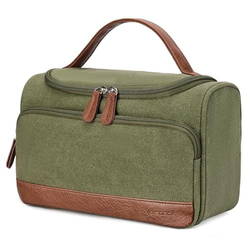 Vorspack Structured Canvas Toiletry Bag for Men, Upright Travel Bag with Wet Pocket, Wide Opening Bathroom Organizer for Shaving, Grooming, Skincare, Travel Essentials, Medium-Green - Image 1