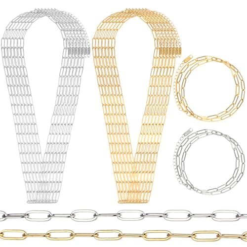 Wisreach 16 PCS 18K Gold Plated Paperclip Necklace — 18 Inch Stainless Steel Necklace Chains with 2 Inch Extender for Jewelry Making, Durable & Tarnish-Resistant Charm Chains for Women (Gold & Silver) - Image 1