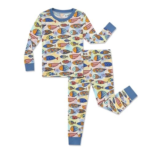 NewSeed So Soft Kids 2-Piece Viscose from Bamboo Outfit Set, Long Sleeve Top & Leggings, Cozy Base Layer for Boys & Girls (Colorful fish, 2-3Y) - Image 1