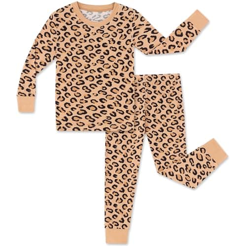 NewSeed So Soft Kids 2-Piece Viscose from Bamboo Outfit Set, Long Sleeve Top & Leggings, Cozy Base Layer for Boys & Girls (Leopard Print, 2T) - Image 1