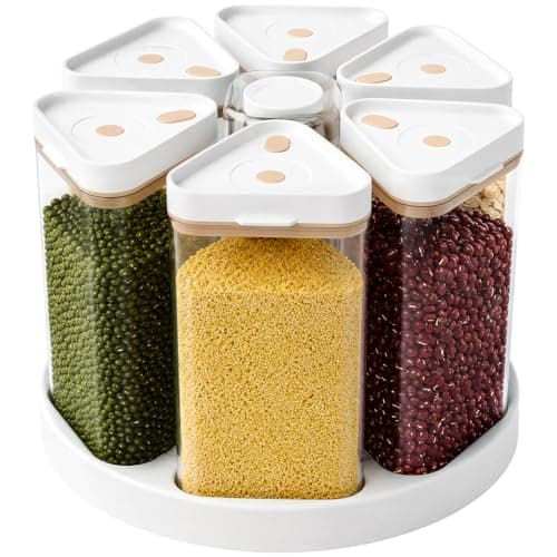 Slow Slog Rotating Grain Dispenser with Manual Vacuum Pump - 6-Grid Vacuum-Storage Canister Set, Food Storage Bins for Cereal, Rice, Beans & Bulk Dry Food Pantry Organization - Image 1