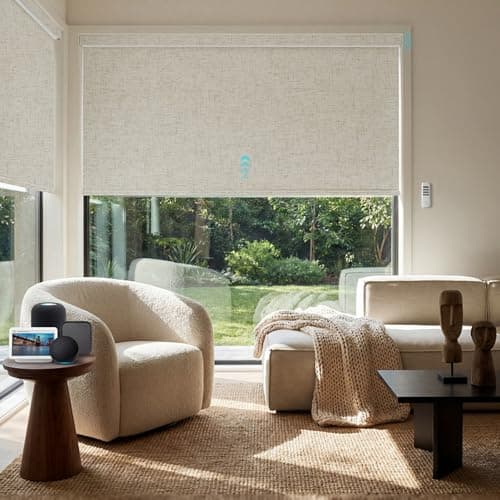 Tailorvibe Smart Motorized Blinds - Blackout Custom Size Electric Blinds with Remote, Compatible with Alexa/Google/Homekit, Bespoke Window Roller Shades (Flax - Natural Linen) - Image 1