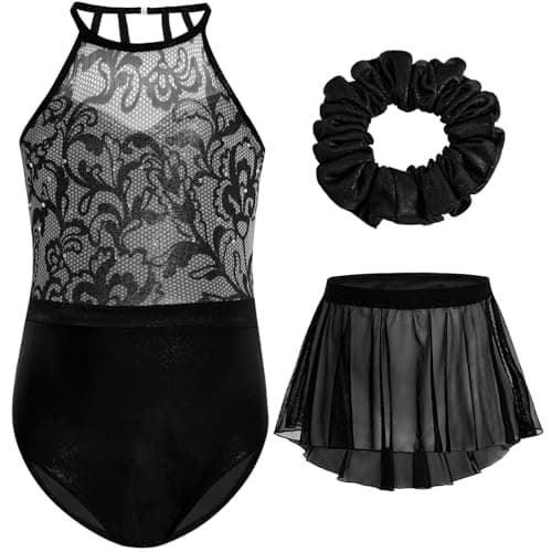 Gogokids 3 Pcs Ballet Leotards for Girls, Halter Gymnastics Leotard with Rhinestone and Removable Skirt Combo - Image 1