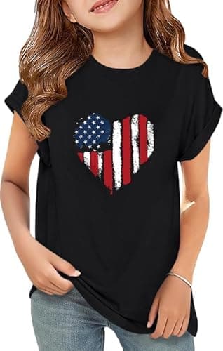 ZDC Girls USA 4th of July Short Sleeve T Shirts Kids Crewneck Curve Hem Soft Tunic Tops Summer Tees 5-14 Years - Image 1
