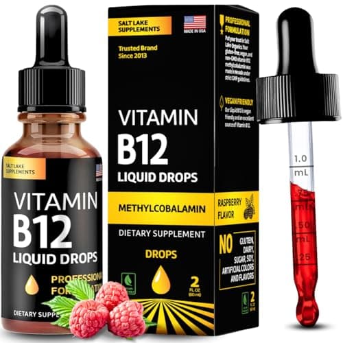 Vitamin B12 Liquid Drops - Vegan B12 vitamins 5000 mcg Methylcobalamin Fast-Acting Sublingual B Complex Liquid Vitamin B2, B3, B6 - Non-GMO, No Dairy, Soy & Sugar, Raspberry Flavor, 2 fl. oz. - Image 1
