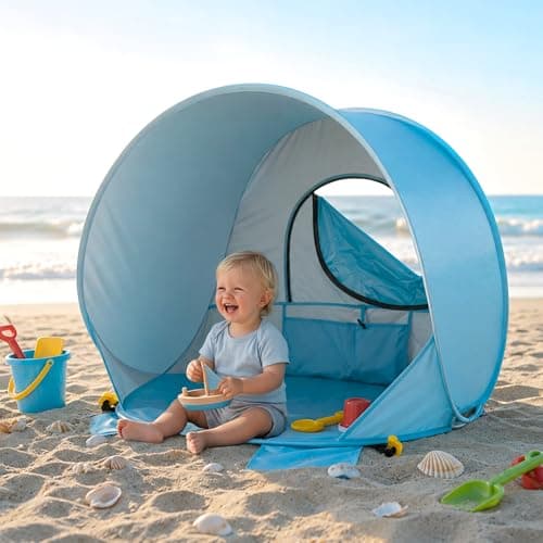 Baby Beach Tent Pop Up Baby Tent with UV Protection - Portable Infant Shade Canopy, Must-Have Beach Baby Essentials (Blue, 32.7" x 28.5" x 30.7") - Image 1