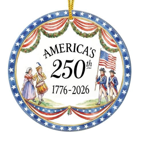 WhatSign 250th Anniversary USA Ornament - 1776-2026 US Semiquincentennial Ceramic Keepsake Vintage Revolutionary War Patriotic Decor American Patriot Veteran Gift for Independence Day - Image 1