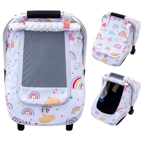 Baby Car Seat Cover for Doona, Infant Car Seat Cover with Privacy Sun Shade & Mesh Window, Breathable Carseat Cover Baby Girls, Protective Baby Carrier Cover for Newborn Shower Gift - Image 1