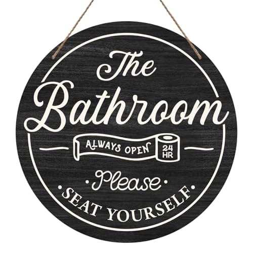 10" Wooden Sign for Bathroom Door - Please Seat Yourself- Bathroom Welcome Sign, Funny Round Wood Hanging Sign for House decor home decor, gifts & accessories(black) - A01 - Image 1