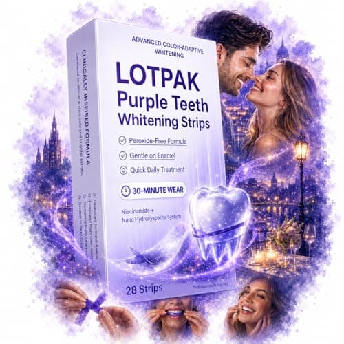 Purple Teeth Whitening Strips for Sensitive Teeth, Peroxide-Free Whitening Strips with Pap & Nano Hydroxyapatite, Helps Lift Coffee & Wine Stains, Enamel-Friendly 30-Minute Whitening, 28 Strips - Image 1