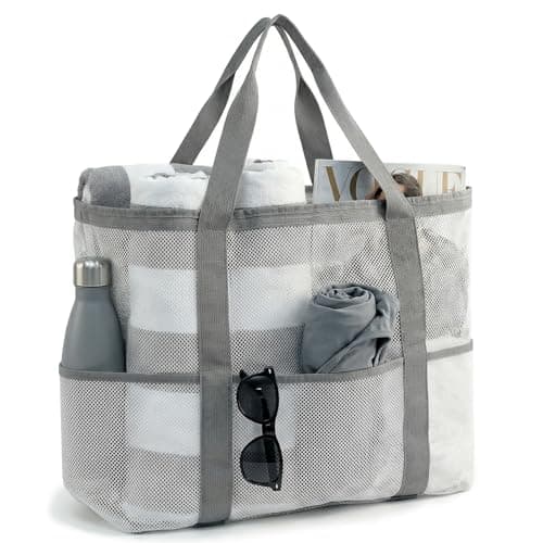 JOYPICKS Mesh Beach Bag-Large Beach Tote for Women with Zipper Pocket, pool cruise travel swim, Toys & Vacation Essentials - Image 1