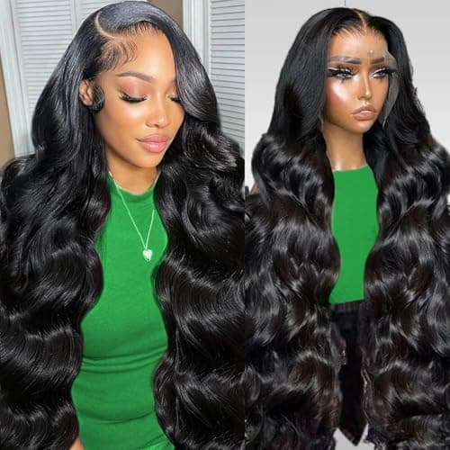 SUMT 13x6 Lace Front Wigs Human Hair 24 Inch Body Wave Lace Front Wigs Human Hair HD Transparent Lace Frontal Glueless Wigs Human Hair Pre Plucked with Baby Hair 200 Density Natural Black - Image 1