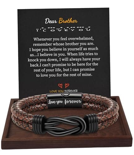 Btysun Gifts for Brother, Brother Gifts Mens Bracelet Brown Braided Leather Bracelets for Men Knot Infinity Linked Together 21st Birthday Gift for Him Brothers - Image 1