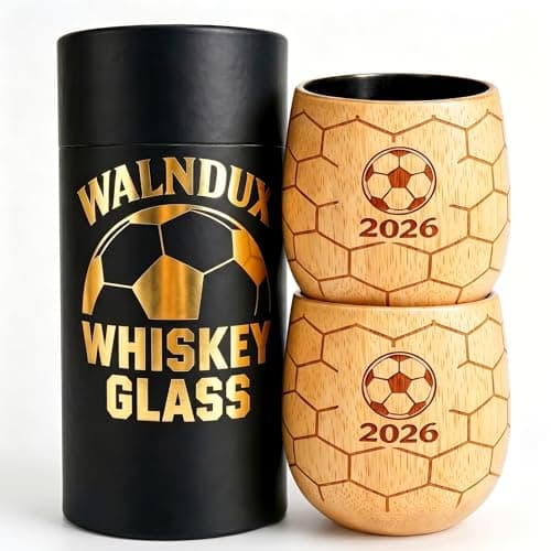 Soccer Wooden Whiskey Glass, Bourbon Gifts for Men Dad Husband, Oak Wood Old Fashioned Whiskey Tumbler, Unique Soccer Fan Gift for Father’s Day Birthday Christmas - Image 1