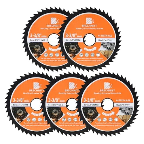 HSS Circular Saw Blade 3 3/8inch - BRSCHNITT 5pcs 44T 3/5"-3/8" Bore Cutting Discs for Cutting Wood, Copper, Aluminum, Plastic and Soft Metal - Image 1