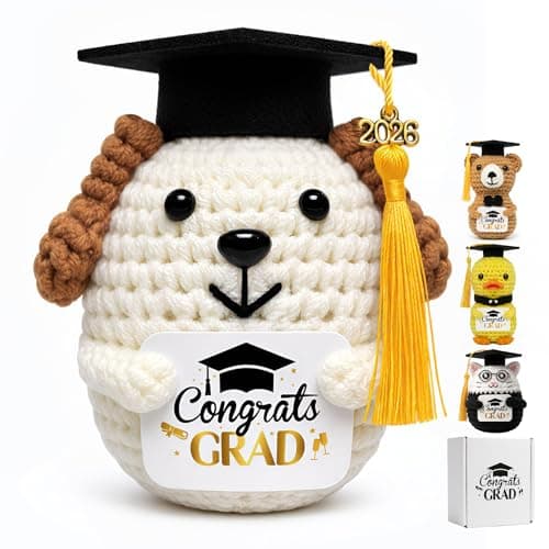 NIUBEHOHO Crochet Dog with Graduation Cap - Puppy Crochet Graduation Gifts with Congrats Grad Card Graduation Box Mesh Bag Handmade Animal for 2026 Graduate Grad Gifts for Graduate Women Men - Image 1