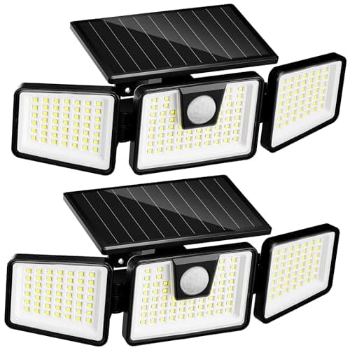 INCX Solar Lights Outdoor Waterproof, 3000 LM 156 LED Motion Sensor Outdoor Lights, 3 Heads Solar Powered Security Flood Light Motion Detected Spotlight for Patio Garage Yard Entryways, 2 Pack Black - Image 1