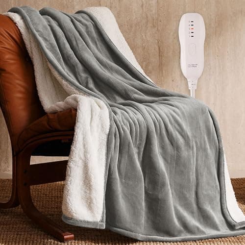 JET'S HOME Heated Blanket 50"x60" - ETL&FCC Certified Flannel Electric Blanket Machine Washable Heating Throw with 5 Heating Levels 3 Hours Auto-Off Overheating Protection (Grey)
