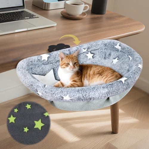 Himake Cat Desk Bed with Clamp, Glow in The Dark Cat Desk Hammock, Desk Perch with Removable Washable Cover, Sturdy Metal Frame, Supports up to 50 Lbs - Image 1