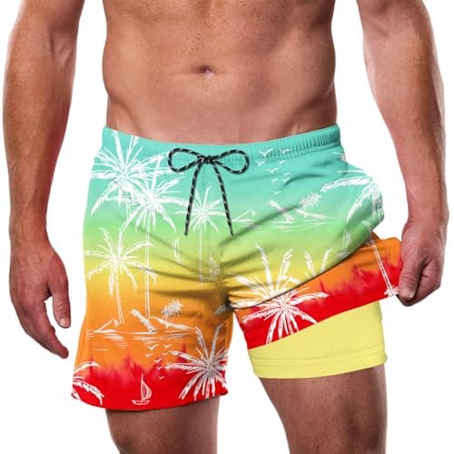 Cozople Mens Swim Trunks with Compression Liner Quick Dry Stretch Swimming Trunks Big and Tall Side Pockets 5.5" Inseam UPF Bathing Suits Swimwear 2XL Pool Water Park Daily Leisure Home Walks - Image 1