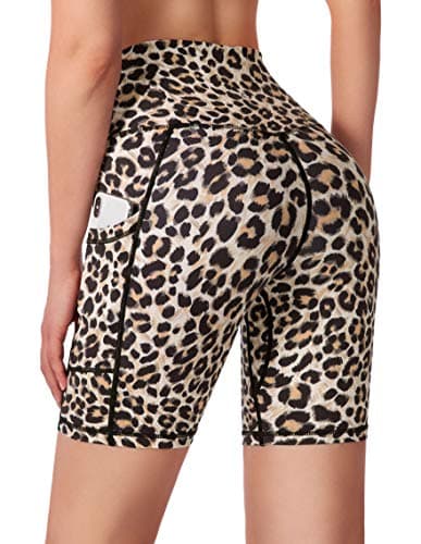 Soothfeel Women's High Waist Yoga Shorts with Side Pockets Tummy Control Running Gym Workout Biker Shorts for Women 8" /3"(8" Brown Leopard, L) - Image 1