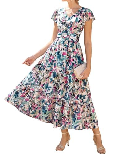 GRACE KARIN Women Summer Dress,Maxi Floral Dresses,Wedding Guest Flowy Dress 2026 Dark Green Dense Dotted Flowers XL - Image 1